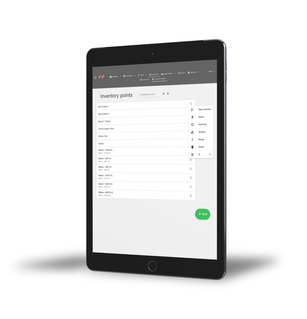 OnTakt Continuous Improvement Inventory Points Tablet View