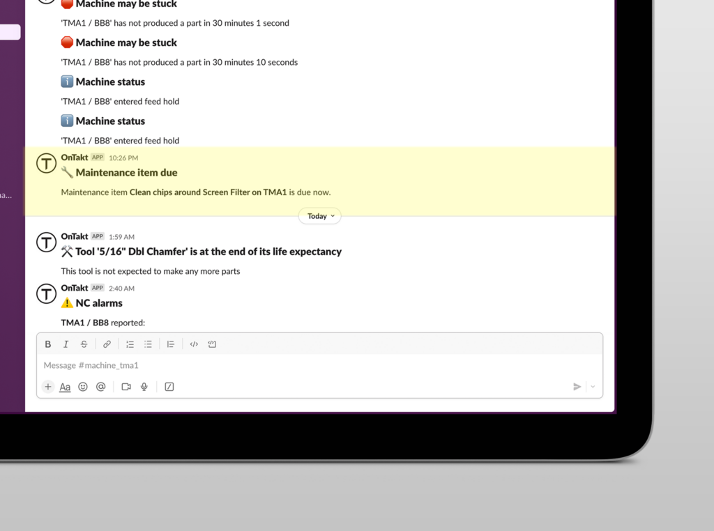 OnTakt Notifications in Email Slack or MS Teams